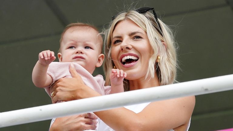 Mollie King, partner of England&#39;s Stuart Broad, with daughter Annabella during day five of  the Ashes Series test match at The Kia Oval