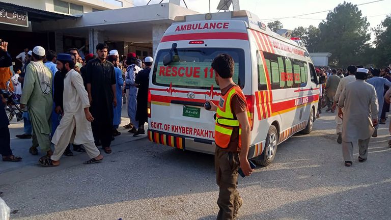 Bomb explosion kills scores in Pakistan. Pic: Rescue 1122 Head Quarters via AP