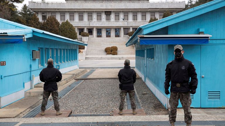 South Korean soldiers at the Joint Security Area in the border village of Panmunjom