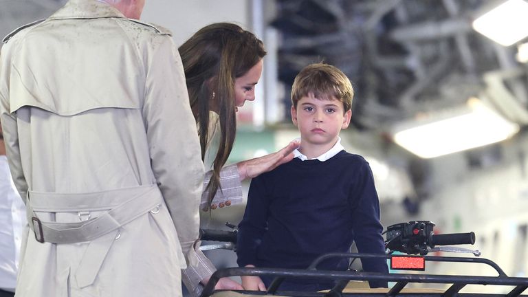 The Princess of Wales with Prince Louis during a visit to the Royal International Air Tattoo (RIAT) at RAF Fairford, Gloucestershire. Picture date: Friday July 14, 2023. PA Photo. See PA story ROYAL Wales. Photo credit should read: Chris Jackson/PA Wire