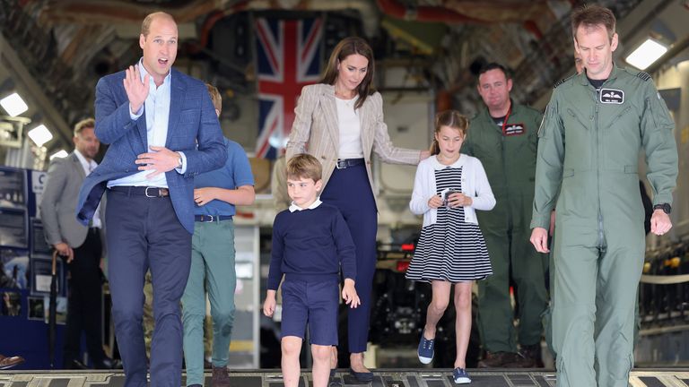 The Prince and Princess of Wales with Prince George, Princess Charlotte and Prince Louis during a visit to the Royal International Air Tattoo (RIAT) at RAF Fairford, Gloucestershire. Picture date: Friday July 14, 2023.