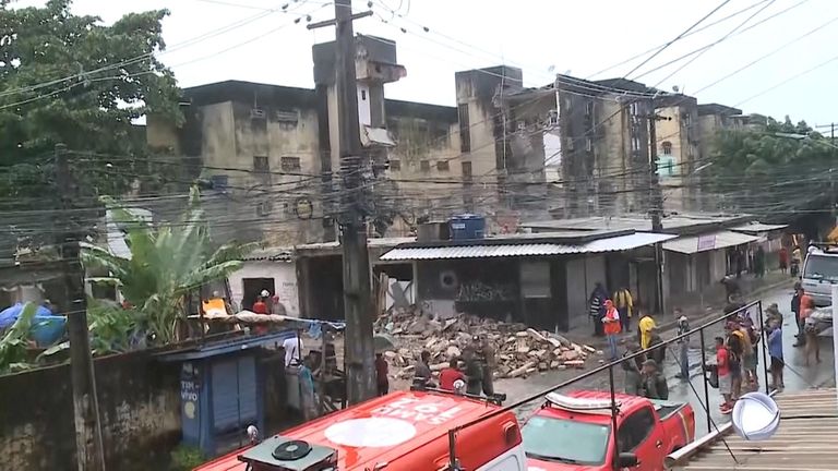 Still from video of collapsed building in Recife, Brazil. Pic: AP