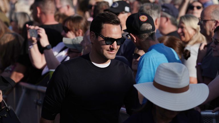 Roger Federer arrives to watch Bruce Springsteen and the E Street Band perform on stage at BST Hyde Park in London. Picture date: Thursday July 6, 2023.