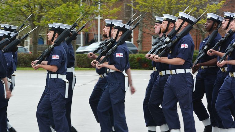 Royal Navy personnel rehearse in April for the guard of honour at King Charles&#39;s coronation