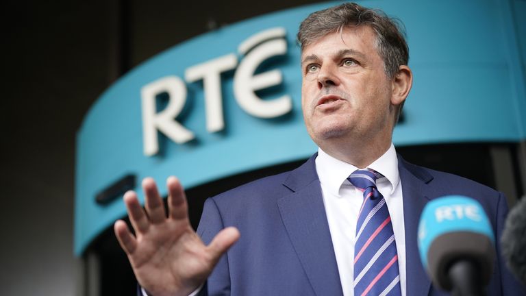 New RTE director general Kevin Bakhurst speaks to the media outside the broadcaster&#39;s headquarters in Donnybrook, Dublin 