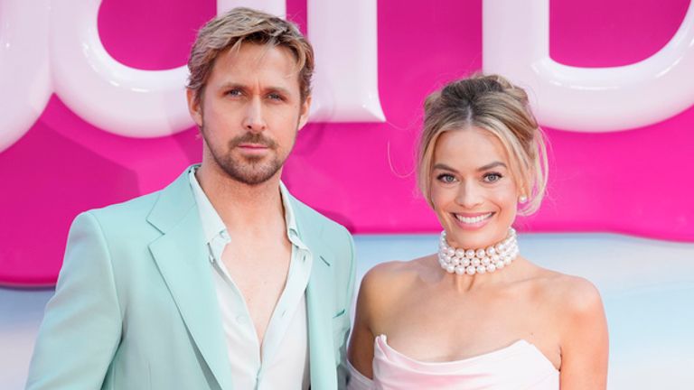 Ryan Gosling and Margot Robbie at the Barbie premiere in London. Pic: Scott Garfitt/Invision/AP