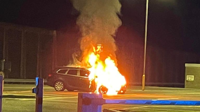 A car was firebombed outside HMP Perth. Pic: Sweeney Todd Perth