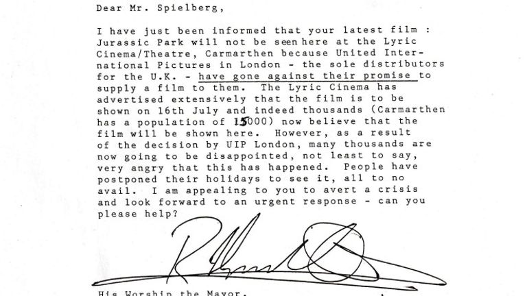A letter to Steven Spielberg from Richard Goodridge dated 30 June, 1993 