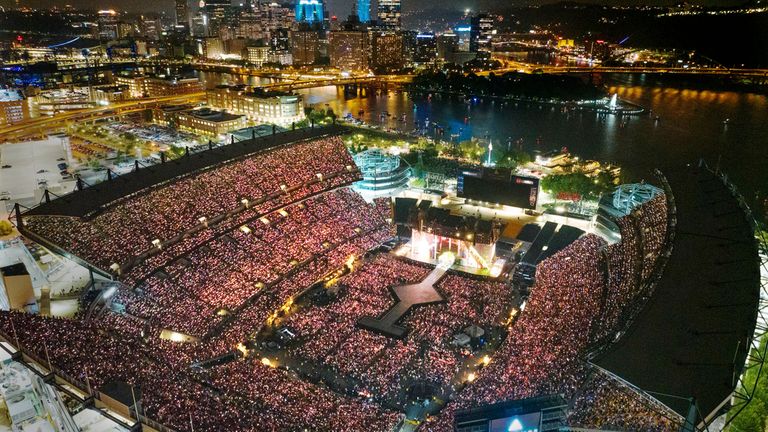 Taylor Swift concert is shown at Acrisure Stadium, Friday, June 16, 2023, in Pittsburgh. (Benjamin B. Braun/Pittsburgh Post-Gazette via AP)