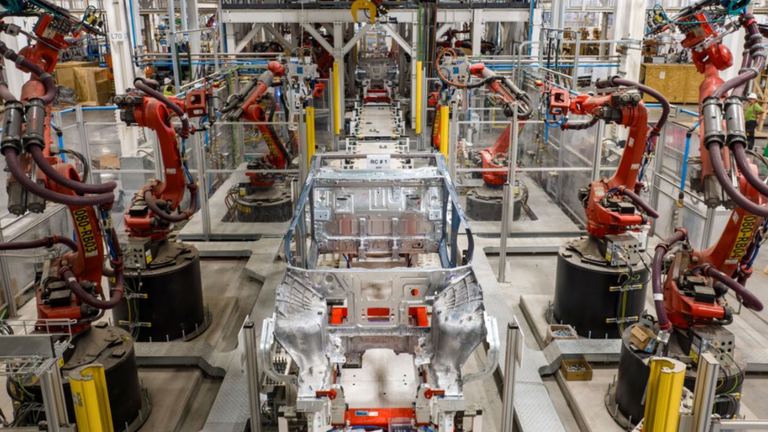 The Cybertruck production line. Pic: Tesla