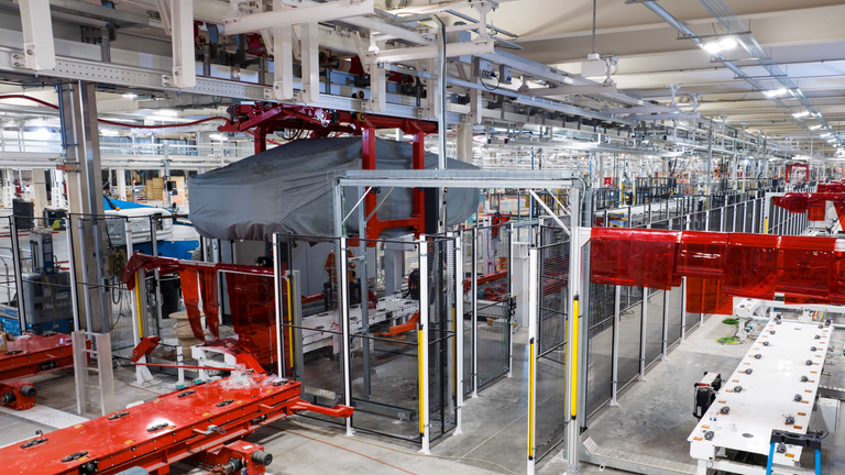 The Cybertruck production line. Pic: Tesla