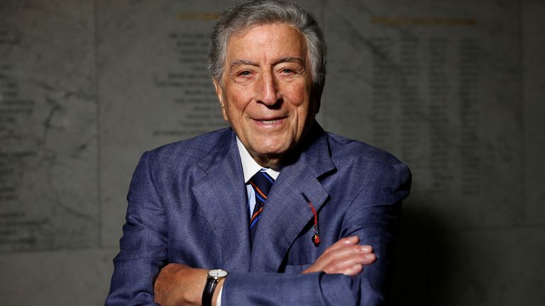 Singer and artist Tony Bennett poses for a portrait before an opening of his art exhibition in the Manhattan borough of New York, U.S. May 3, 2017. REUTERS/Carlo Allegri
