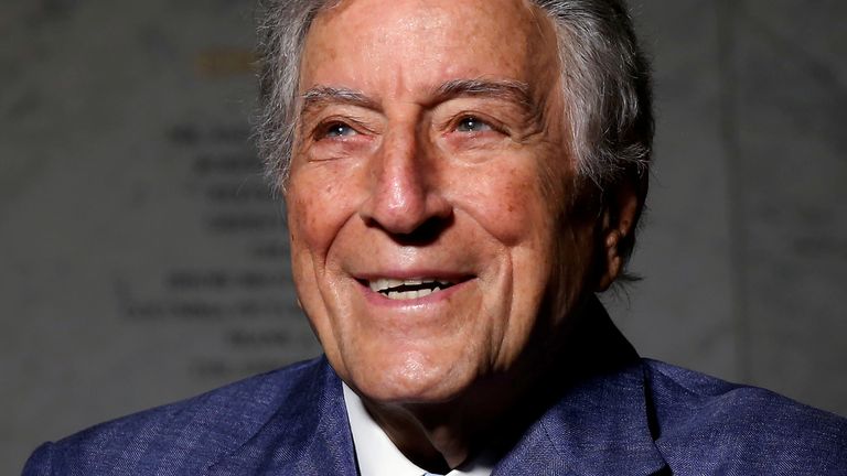 Singer and artist Tony Bennett poses for a portrait before an opening of his art exhibition in the Manhattan borough of New York, U.S. May 3, 2017. REUTERS/Carlo Allegri
