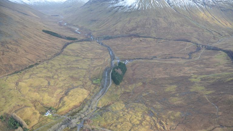 An aerial view of the Auch estate, where the body of charity cyclist Tony Parsons was moved after he died in a collision on September 29 2017 