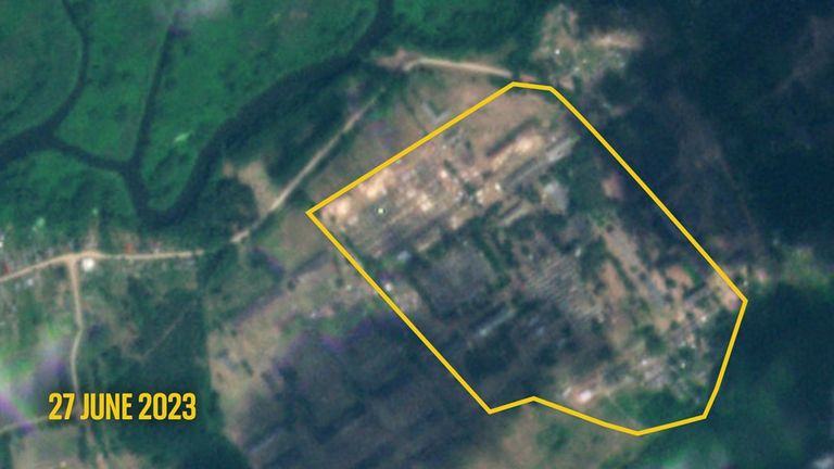 Belarus'ta şüpheli Wagner kampının kurulduğu bölgenin uydu görüntüsü.  Fotoğraf tarihi: 27Haziran