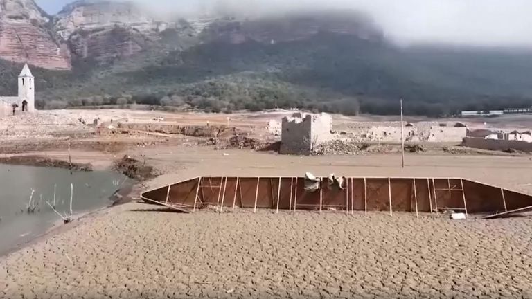 Low water levels at Roda de Ter, Catalonia, Spain