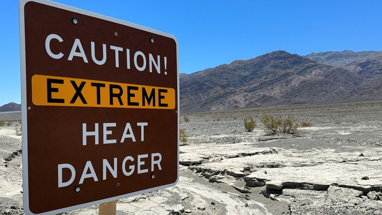 A view of sign board warning of extreme heat in Death Valley, California, U.S. July 15, 2023. REUTERS/Jorge Garcia