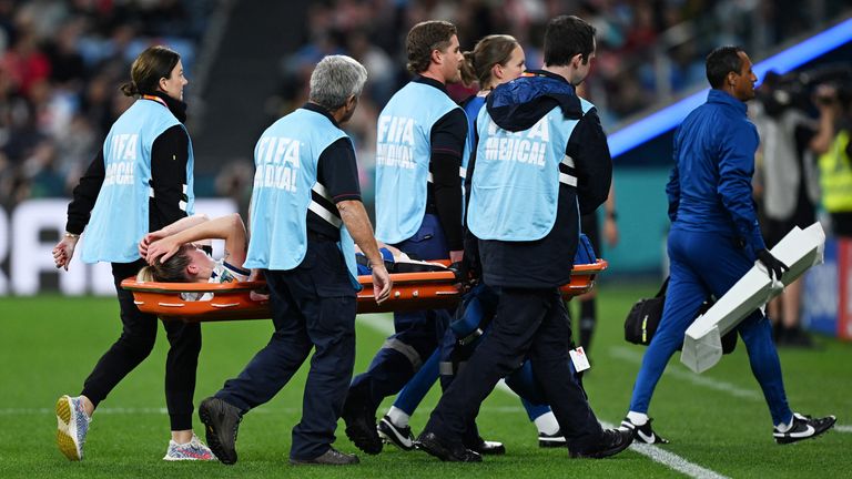 England&#39;s Keira Walsh was stretchered off during the game