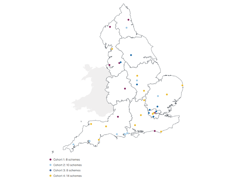 A map showing the location of the 40 new hospitals.  Photo: National Audit Office