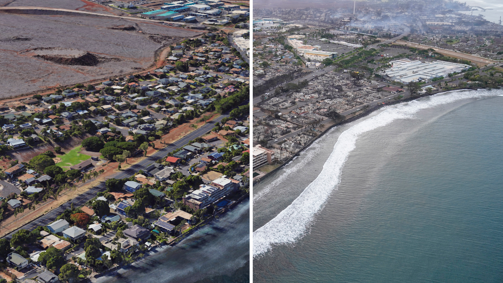 Горски пожари в Хавай: Драматични снимки преди и след това показват въздействието на опустошителния пожар на Мауи