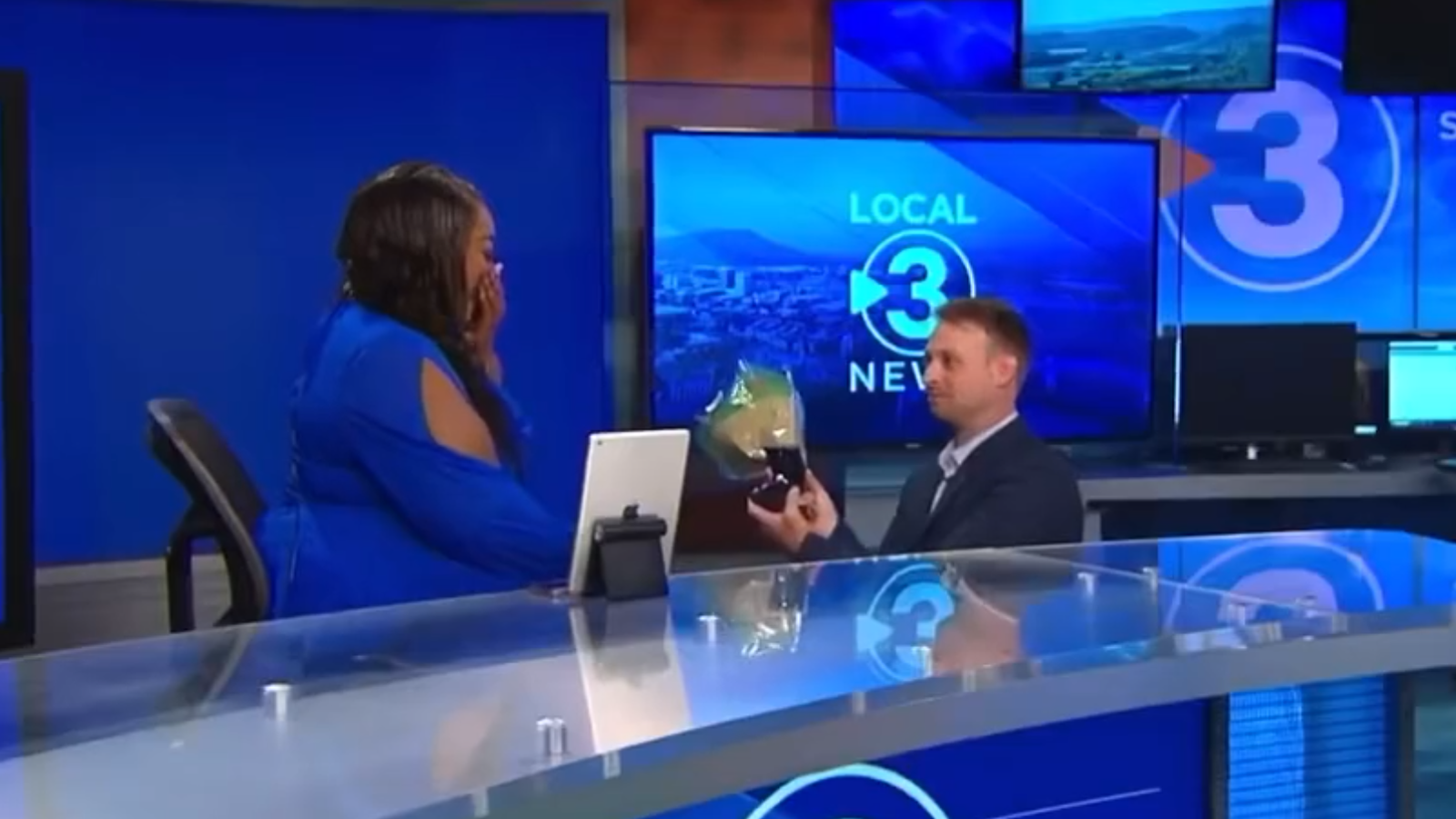 US TV news anchor Cornelia Nicholson unknowingly introduces her own marriage proposal on set