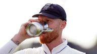 England&#39;s Ben Stokes has a drink after winning the fifth LV= Insurance Ashes Series test match at The Kia Oval, London. Picture date: Monday July 31, 2023. PA Photo. See PA story CRICKET England. Photo credit should read: John Walton/PA Wire. ..RESTRICTIONS: Editorial use only. No commercial use without prior written consent of the ECB. Still image use only. No moving images to emulate broadcast. No removing or obscuring of sponsor logos.