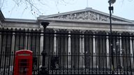 FILE PHOTO: A sign for the British Museum which houses the Parthenon sculptures is seen in London, Britain, January 25, 2023. REUTERS/Toby Melville/File Photo