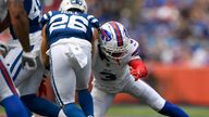 Buffalo Bills safety Damar Hamlin (3) tackles Indianapolis Colts running back Evan Hull (26). Pic: AP