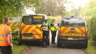Police near Prime Minister Rishi Sunak&#39;s house in Richmond, North Yorkshire after Greenpeace activists climbed onto it&#39;s roof and covered it in black fabric in protest at his backing for expansion of North Sea oil and gas drilling. Picture date: Thursday August 3, 2023.