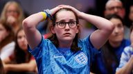 Soccer Football - FIFA Women&#39;s World Cup Australia and New Zealand 2023 - Final - Fans in London watch Spain v England - BOXPARK Wembley, London, Britain - August 20, 2023 A England fan reacts as she watches the match Action Images via Reuters/Andrew Couldridge