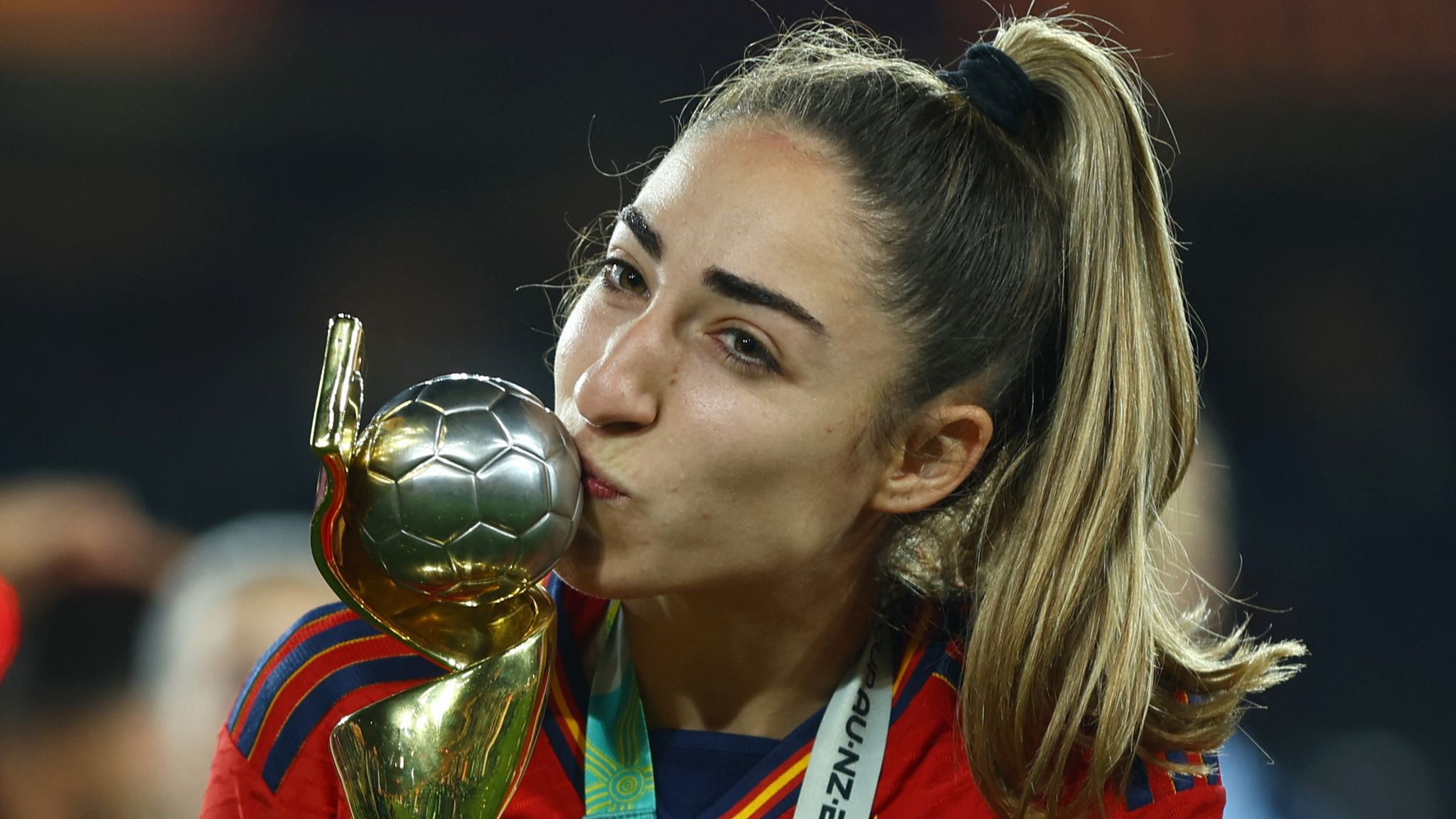 Spain's Olga Carmona shows message on shirt during World Cup win