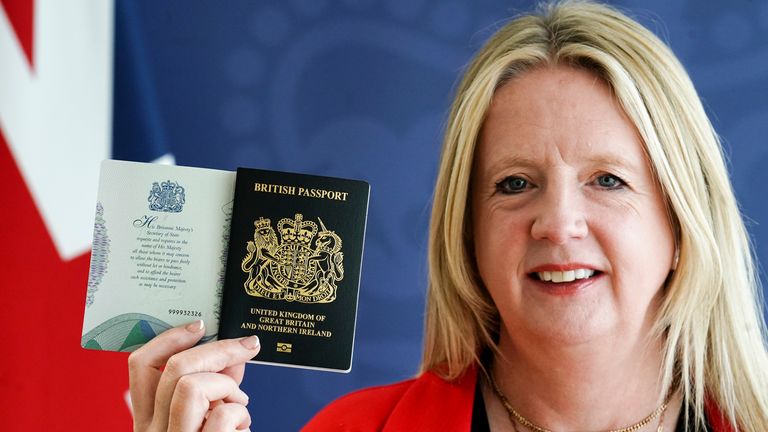 Abi Tierney, Director General of HM Passport Office and UK Visas and Immigration with the new King Charles III UK passport, at the Home Office, central London. Picture date: Tuesday July 18, 2023.