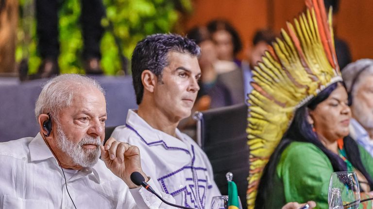 Brazil's President Luiz Inacio Lula da Silva (on left) attends the summit in Belem 