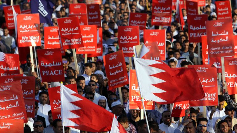 Thousands of Bahraini anti-government protesters participate in a rally during the 2011 Arab Spring. Pic: AP
