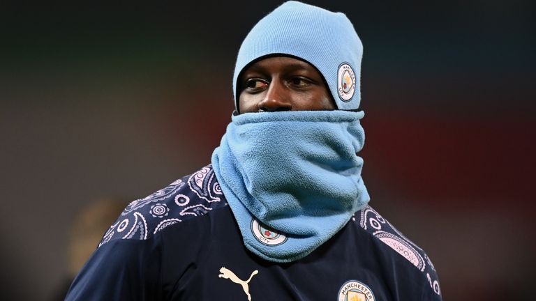 Manchester City&#39;s Benjamin Mendy ahead of the Carabao Cup Semi-Final match at Old Trafford, Manchester.