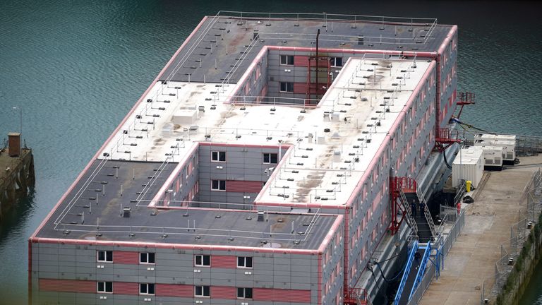A general view of the Bibby Stockholm accommodation barge at Portland Port in Dorset, which will house up to 500 Asylum seekers. Picture date: Tuesday August 8, 2023.