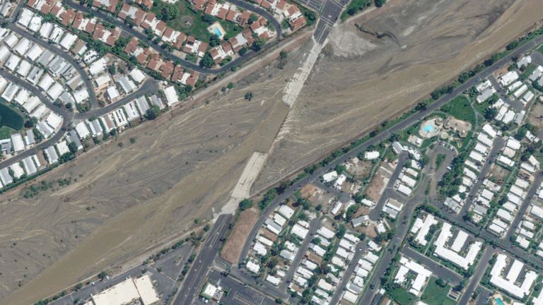 The Cathedral City area after flooding caused by Tropical Storm Hilary
Pic:Maxar/Reuters