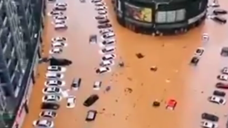Roads have turned into rivers in parts of China, after one of the strongest storms in years hit the country