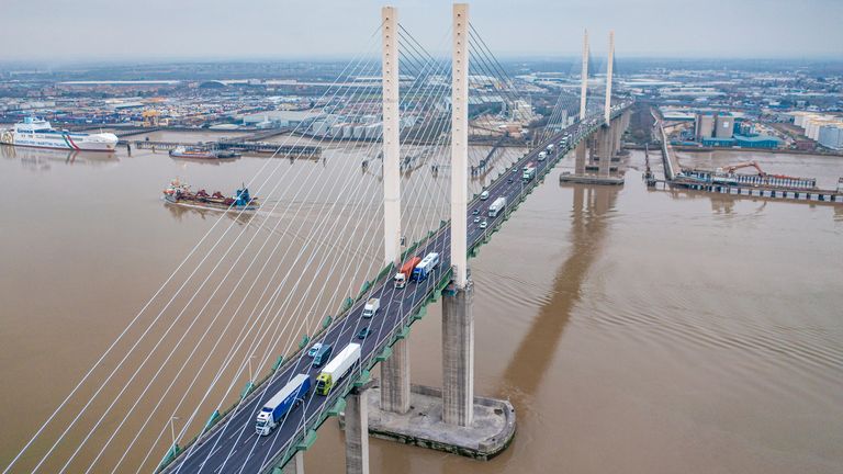 Aerial photo from a drone of The Queen Elizabeth Bridge II, spanning from Thurrock in Essex to Dartford in Kent.

Aerial photo from a drone of The Queen Elizabeth Bridge II, spanning from Thurrock in Essex to Dartford in Kent.
(iStock)
