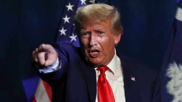 Former President Donald Trump leaves after speaking at the 56th annual Silver Elephant Gala in Columbia, S.C., Saturday, Aug. 5, 2023. (AP Photo/Artie Walker Jr.)