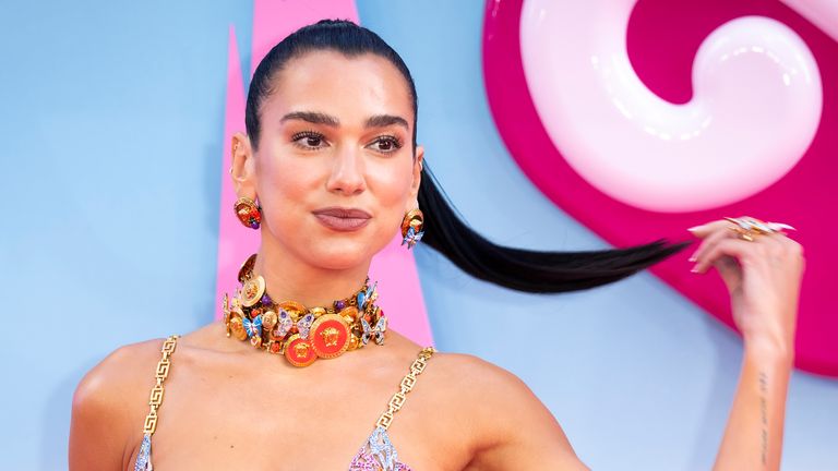 Dua Lipa poses for photographers upon arrival at the premiere of the film &#39;Barbie&#39; on Wednesday, July 12, 2023, in London. (Scott Garfitt/Invision/AP)