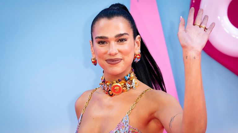 Dua Lipa poses for photographers upon arrival at the premiere of the film &#39;Barbie&#39; on Wednesday, July 12, 2023, in London. (Scott Garfitt/Invision/AP)