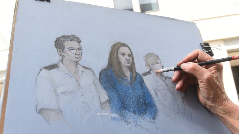 Court artist Elizabeth Cook drawing outside Manchester Crown Court ahead of the verdict in the case of nurse Lucy Letby who is accused of the murder of seven babies and the attempted murder of another ten, between June 2015 and June 2016 while working on the neonatal unit of the Countess of Chester Hospital. Picture date: Friday August 11, 2023.