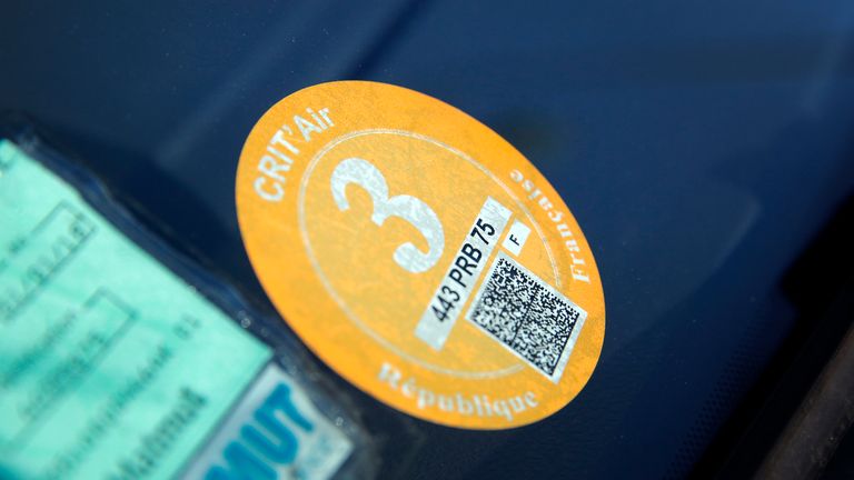 The six different coloured Crit&#39;Air stickers indicate the age and cleanliness of vehicles to show how much they pollute. Photo: AP 