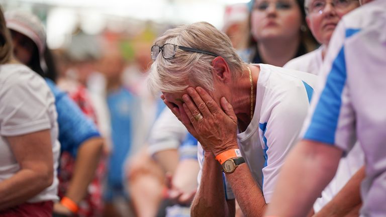 Members of the 1972 England lioness react during a screening of the FIFA Women&#39;s World Cup 2023 final between England and Spain at BOXPARK Wembley, London after lost by 1-0. Picture date: Sunday August 20, 2023.