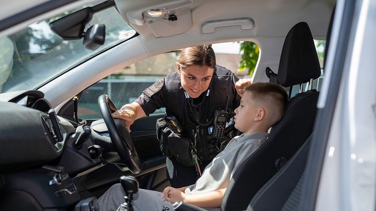 Ronnie-Lee got to try out some of the hardware at his local station. Pic: Essex Police