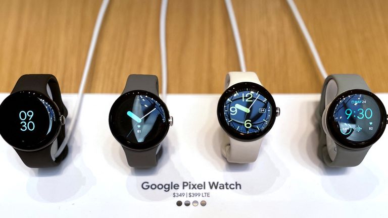 New Google Pixel watches are displayed at a launch event for new Google hardware devices in the Brooklyn borough of New York City, New York, U.S., October 6, 2022. REUTERS/Roselle Chen