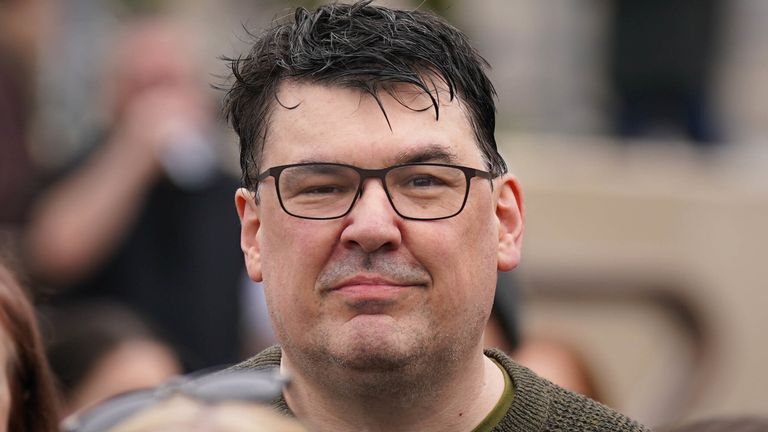 Father Ted creator Graham Linehan during a Let Women Speak rally in Belfast. Picture date: Sunday April 16, 2023.