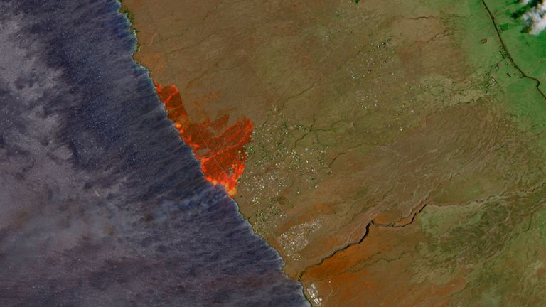 A satellite image shows wildfires in Maui. Pic: European Union/Copernicus Sentinel