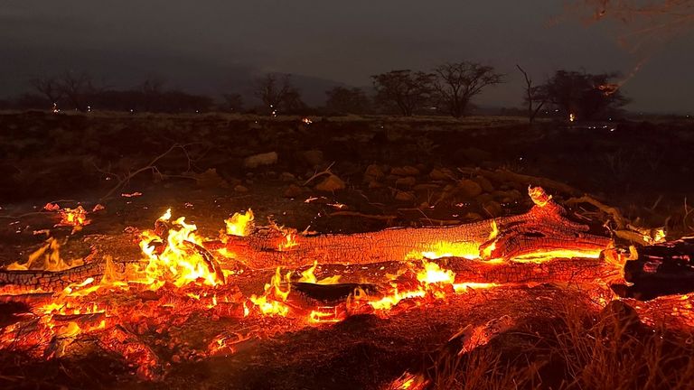 A wildfire burns in Kihei, Hawaii 